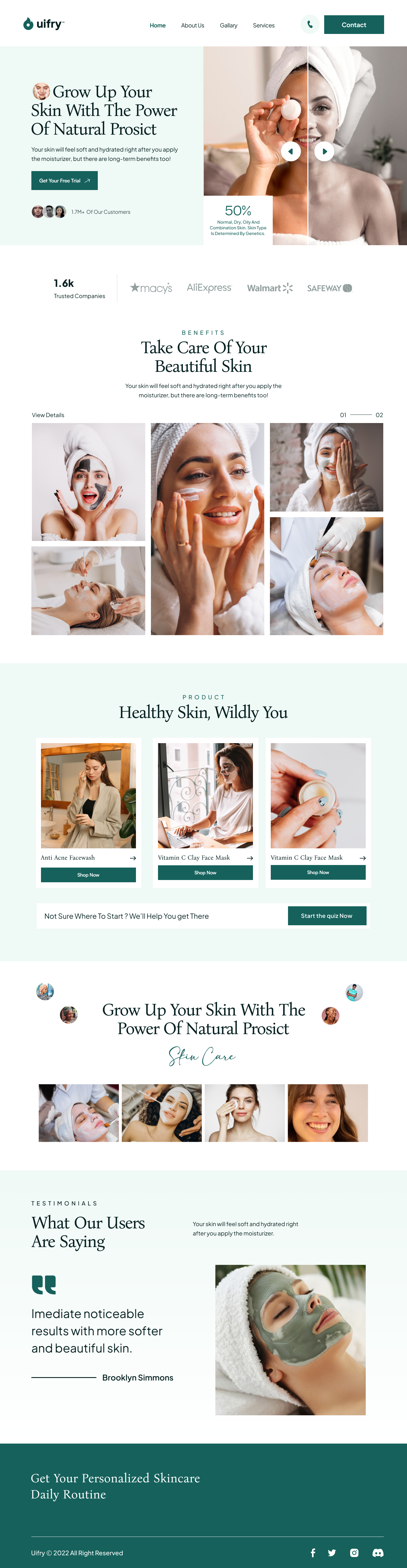 Skin care landing page