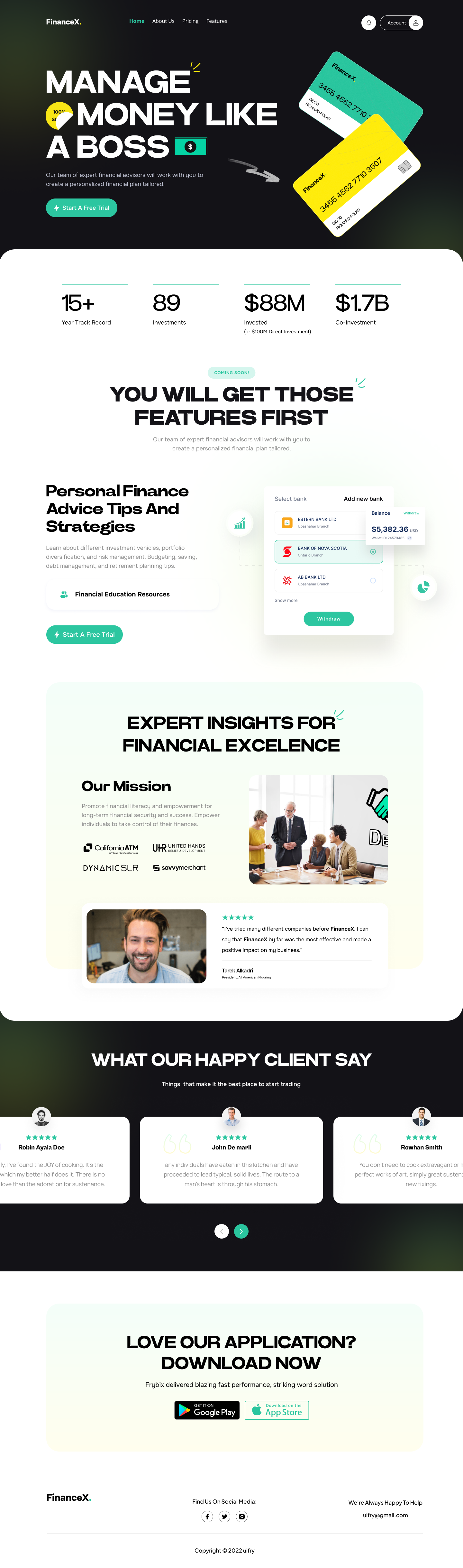Finance Website landing page