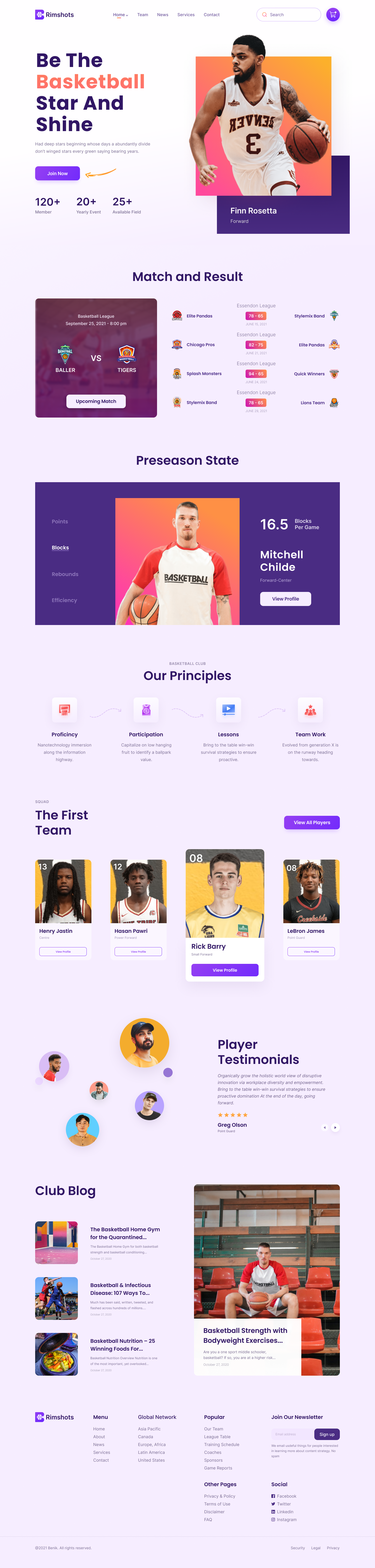 Rimshots – Basketball Club Landing page