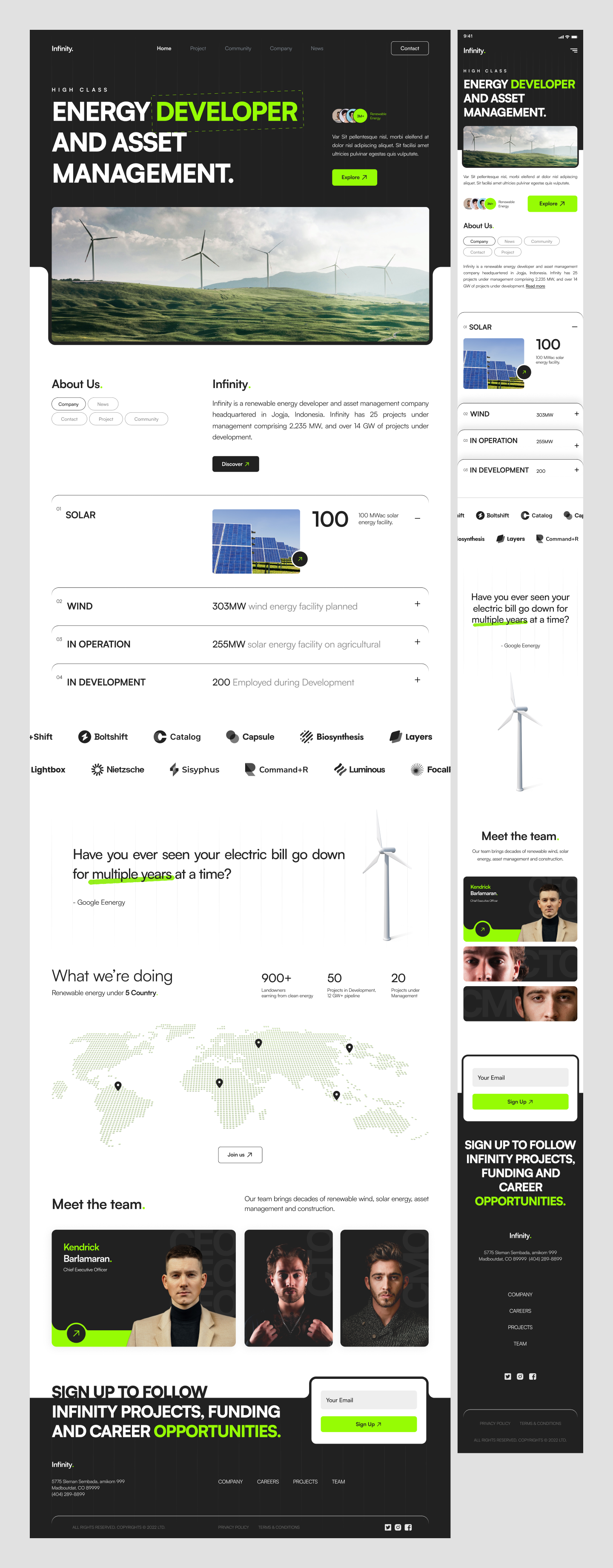 Infinity – Renewable Energy & Asset Management Landing page