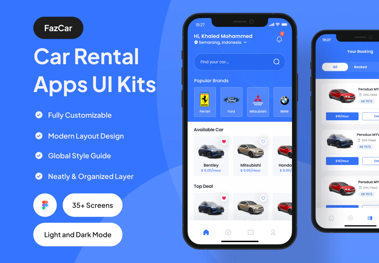 FazCar – Modern Car Rental App UI Kit