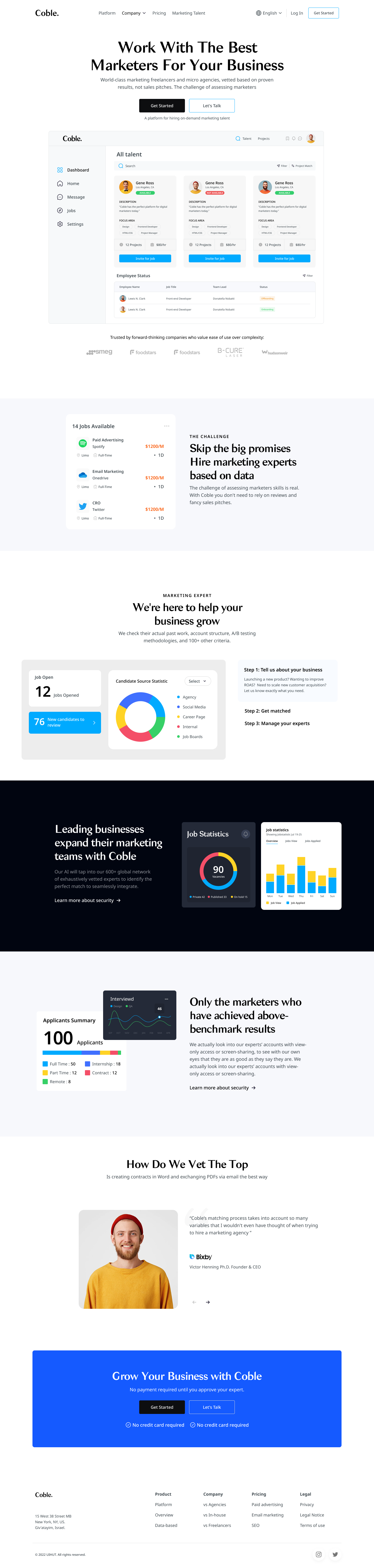 Marketing Talent Platform Landing page