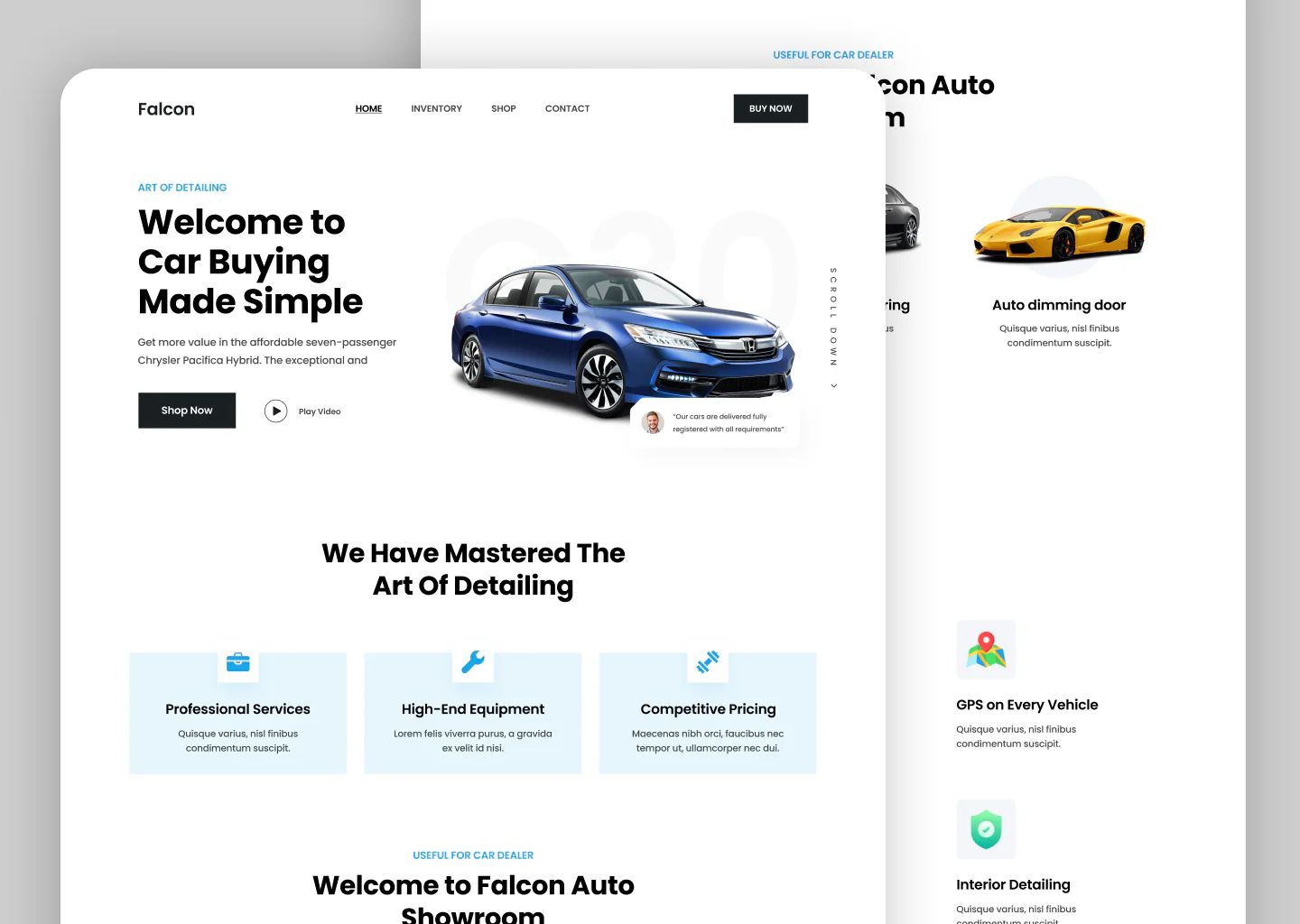 Falcon Car Dealer landing Page UI Kit