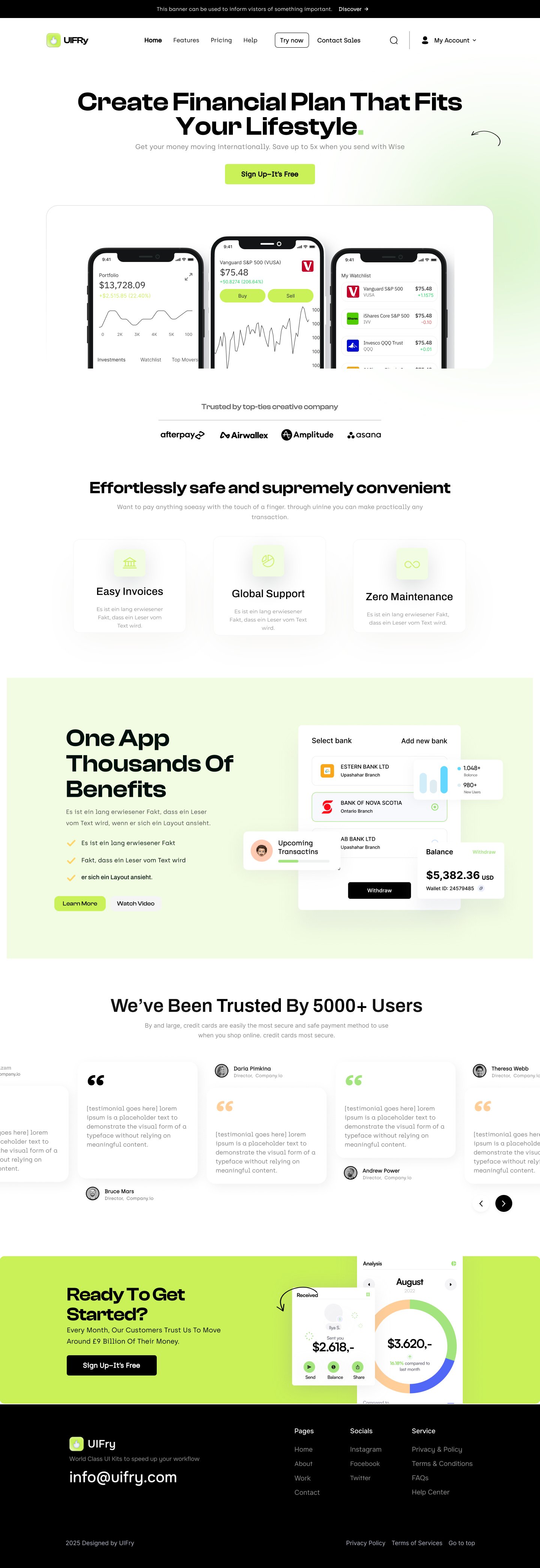 Finance landing page