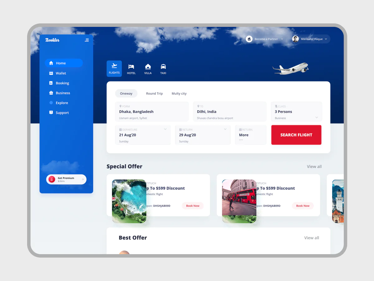 Flight booking dashboard