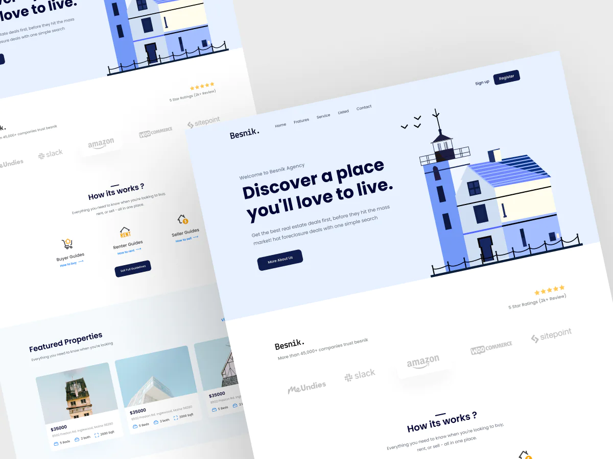 Real estate website landing page design