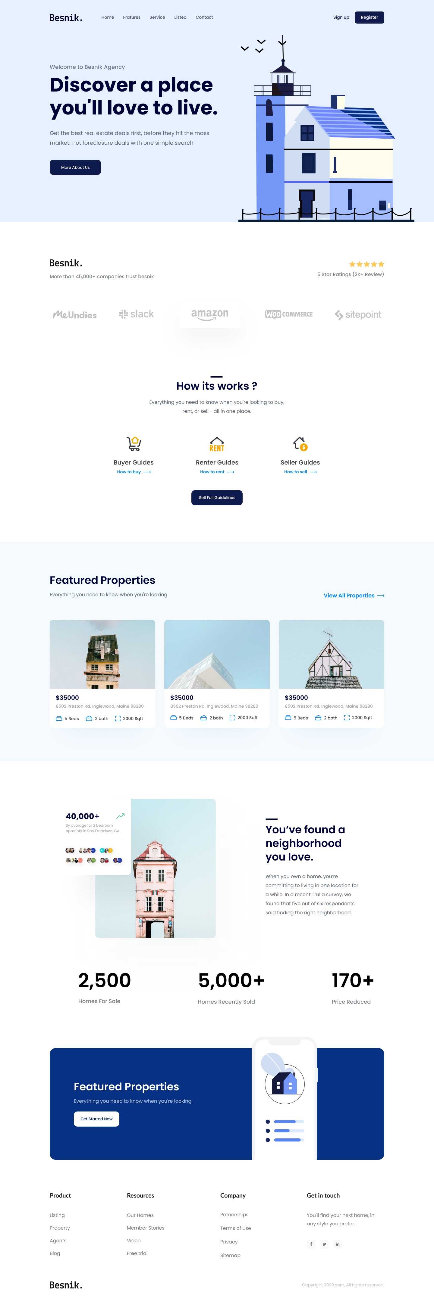 Real estate website landing page design