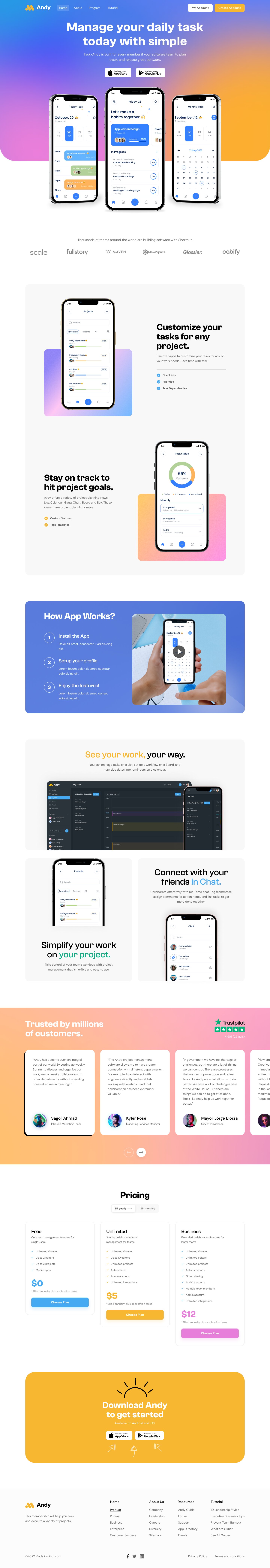 Mobile app landing page