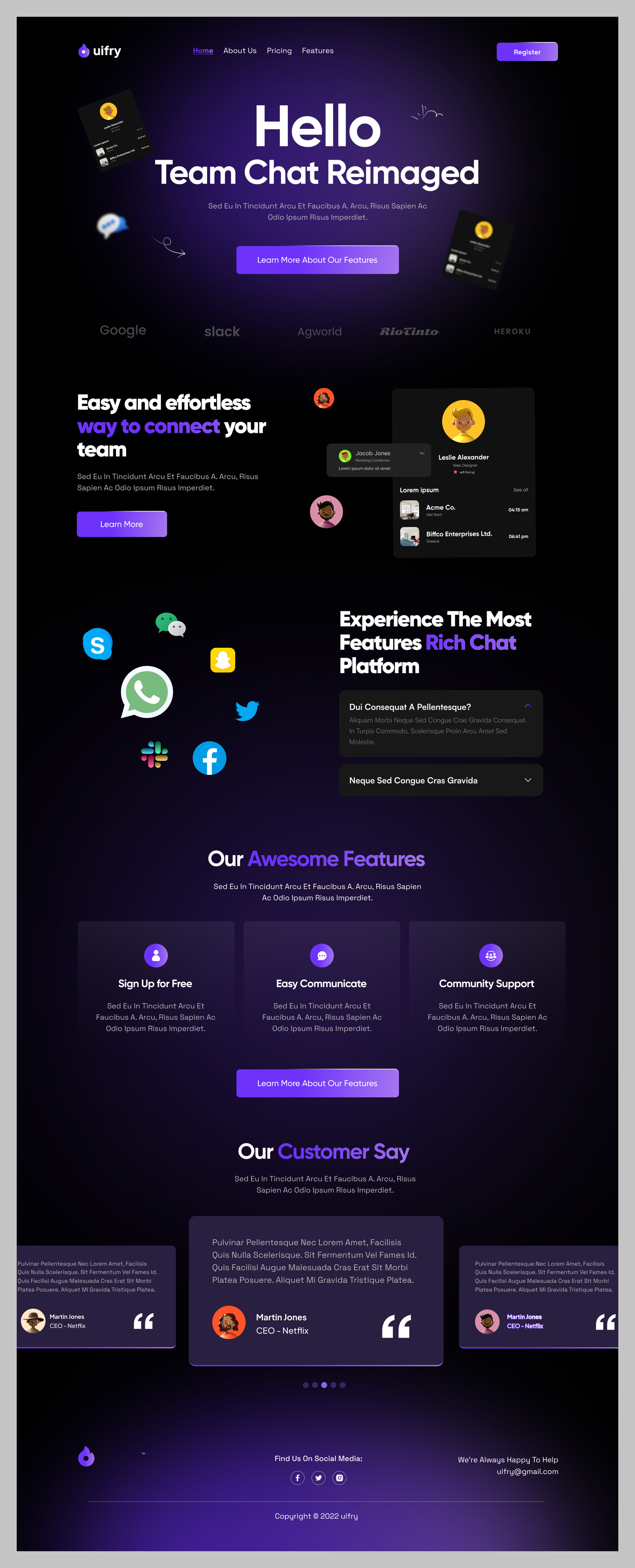 Team Chat Platform Landing Page