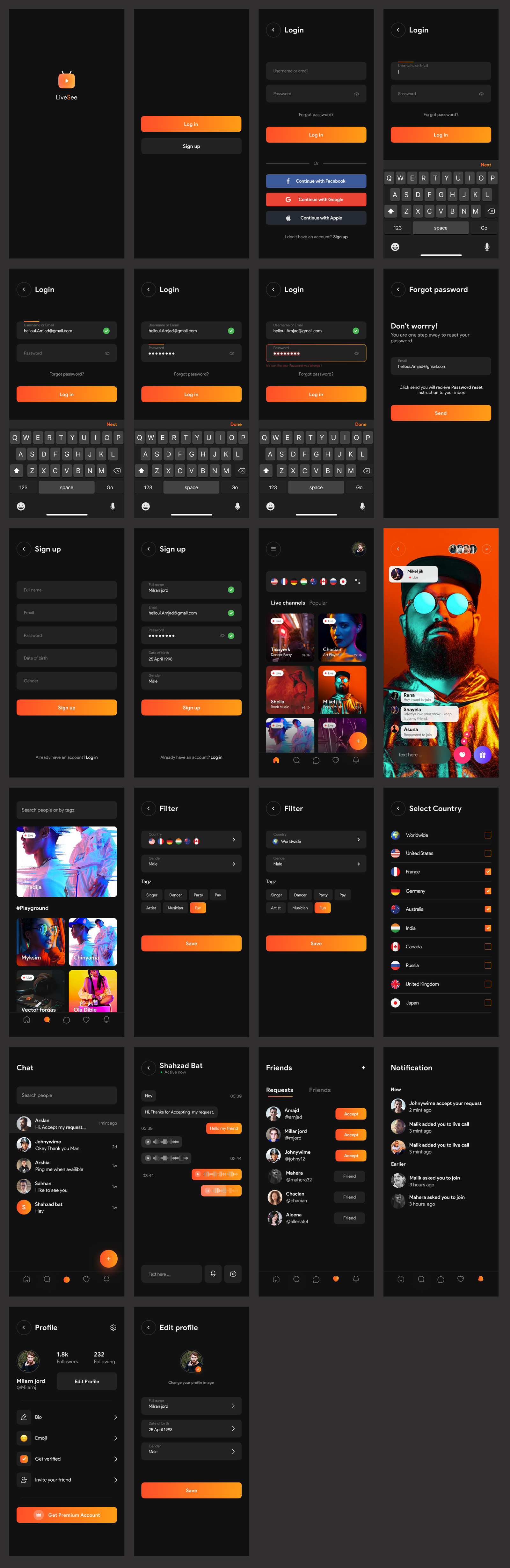 Live Video Streaming App Design