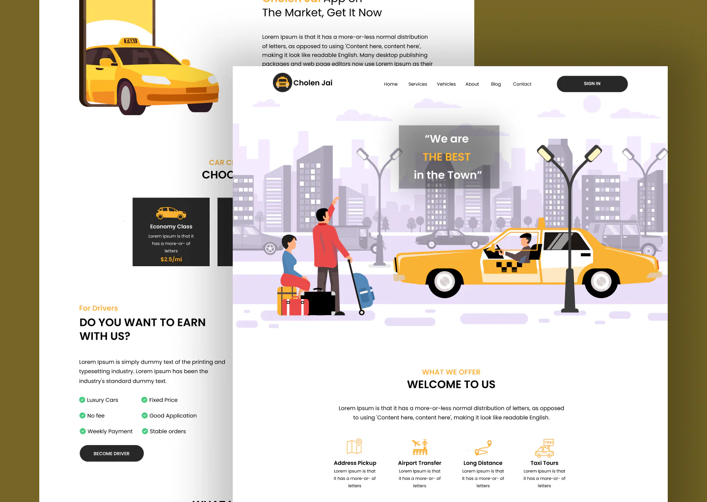 Taxi landing page design