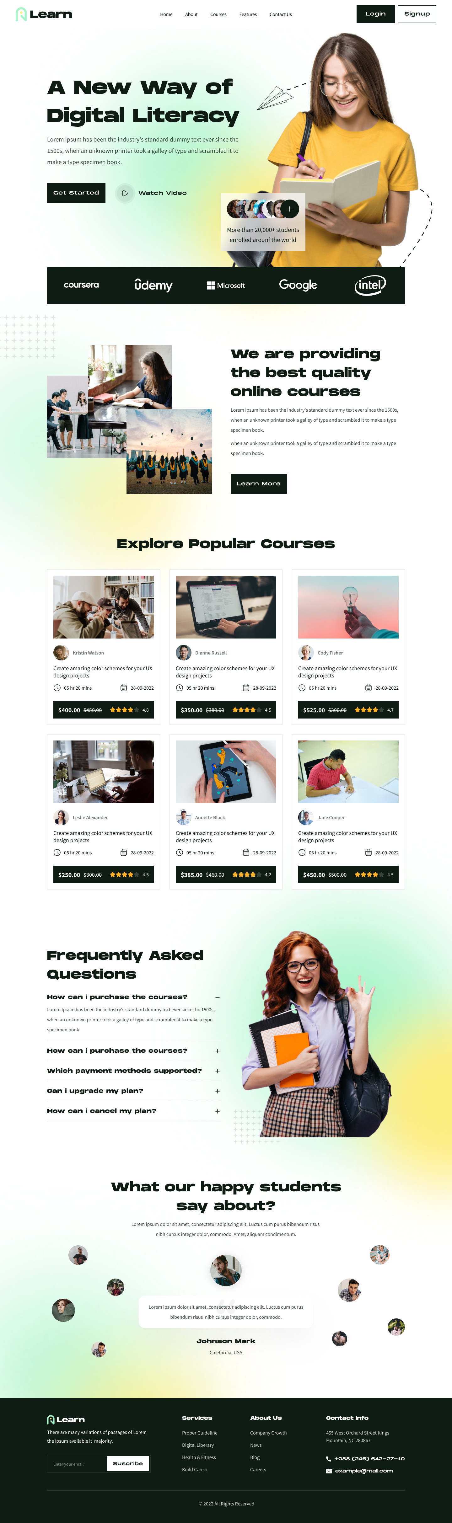 Modern eLearning Landing Page UI for Online Course Platforms